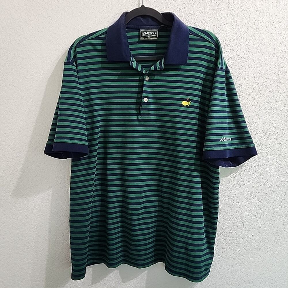 Masters Collection Mens XL Golf Polo Shirt Embroidered Logo Blue Green Striped
